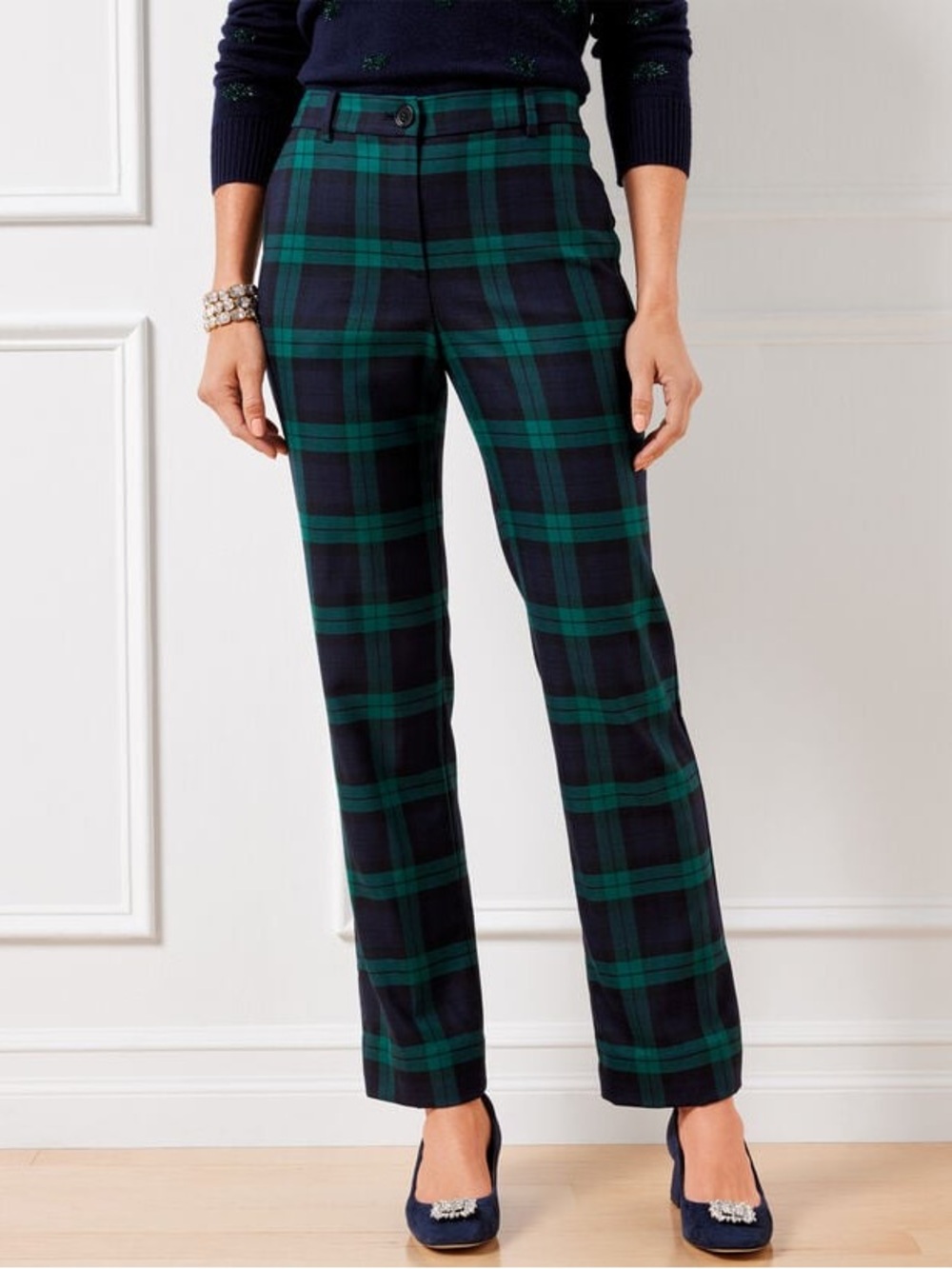 Talbots Southampton straight leg black watch tartan plaid  trousers pants 4P